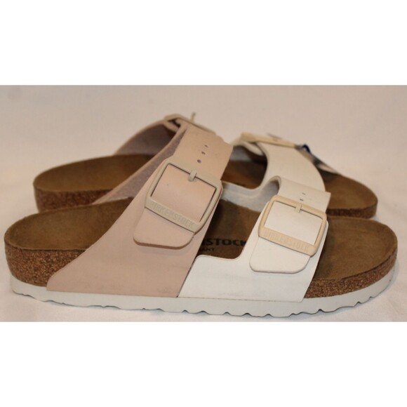 Birkenstock Women US 6-6.5 EU 37 Narrow Arizona Leather Sandals WHITE PINK NEW - Picture 1 of 6